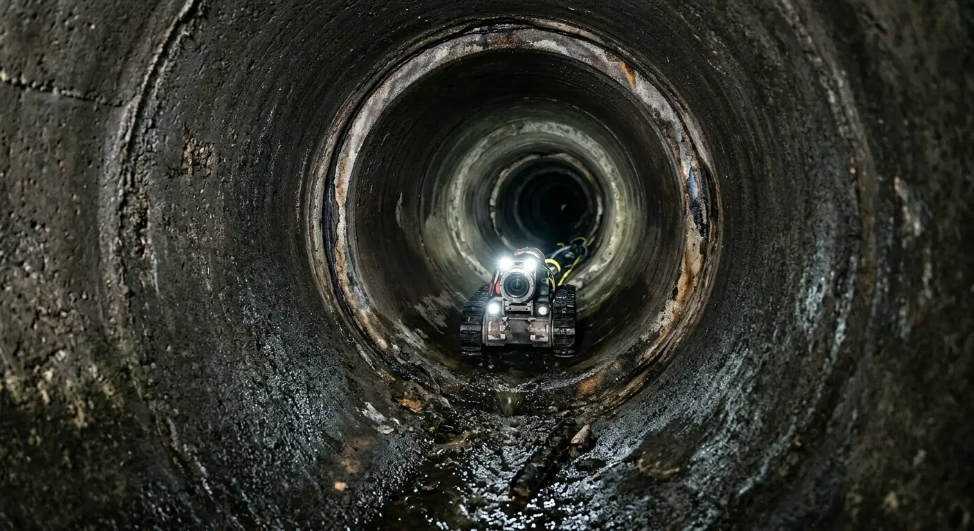 Robotic sewer camera inspecting pipe interior for Drain Snake Service in Cheval