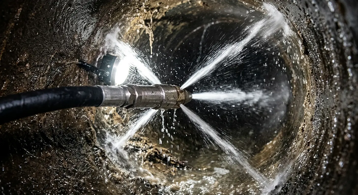 High-pressure hydro jetting nozzle cleaning sewer pipe for Storm Drain Cleaning in Cheval